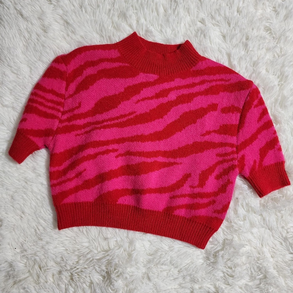 Red and Pink Zebra Print Women's Sweater